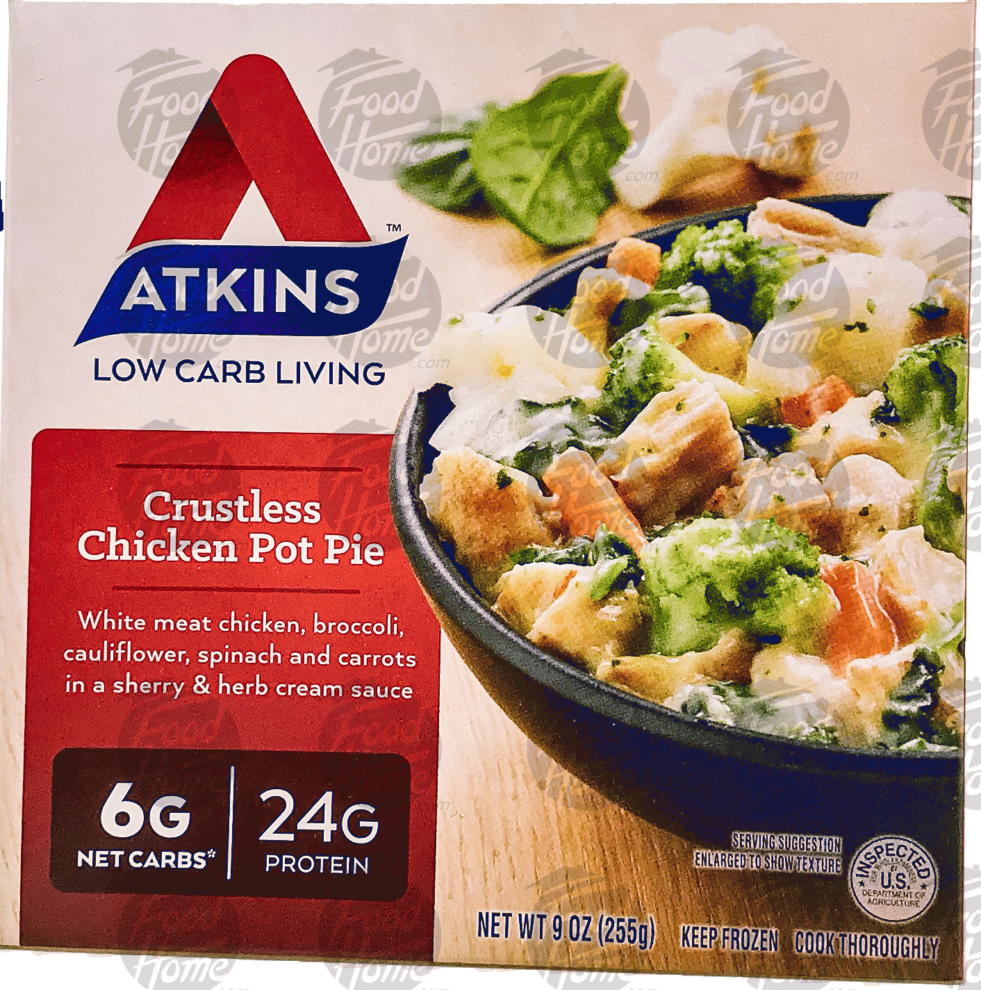 Atkins  crustless chicken pot pie; white meat chicken breast, broccoli & cauliflower, spinach, and carrots Full-Size Picture